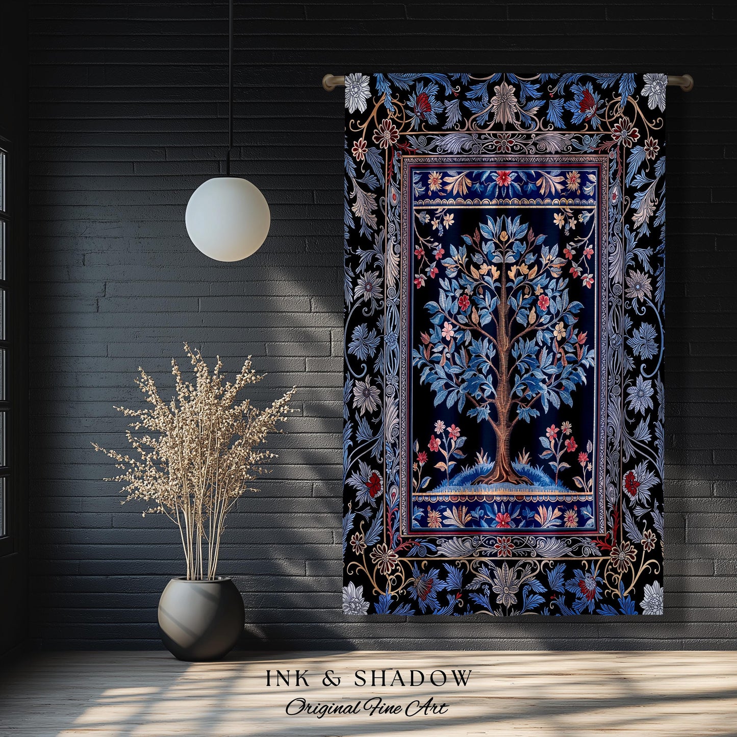 Dark Woodland Rich Baroque Tree of Life Curtain | Intricate Garden Decor Romantic Baroque Floral Accent Morris Inspired Woodland Drapes |