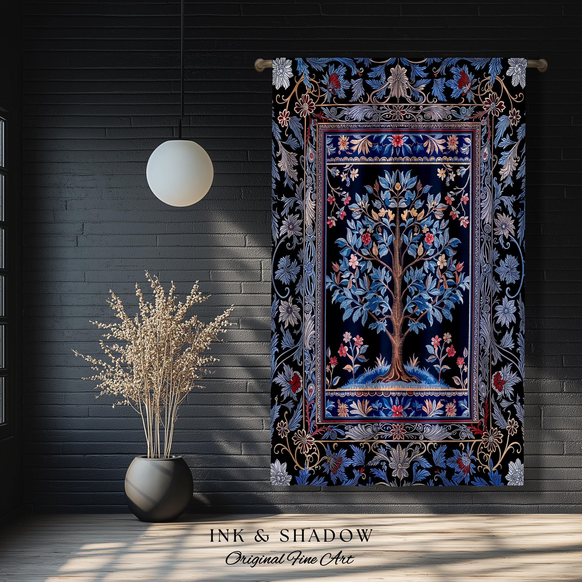 Dark Woodland Rich Baroque Tree of Life Curtain | Intricate Garden Decor Romantic Baroque Floral Accent Morris Inspired Woodland Drapes |
