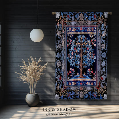 Dark Woodland Rich Baroque Tree of Life Curtain | Intricate Garden Decor Romantic Baroque Floral Accent Morris Inspired Woodland Drapes |