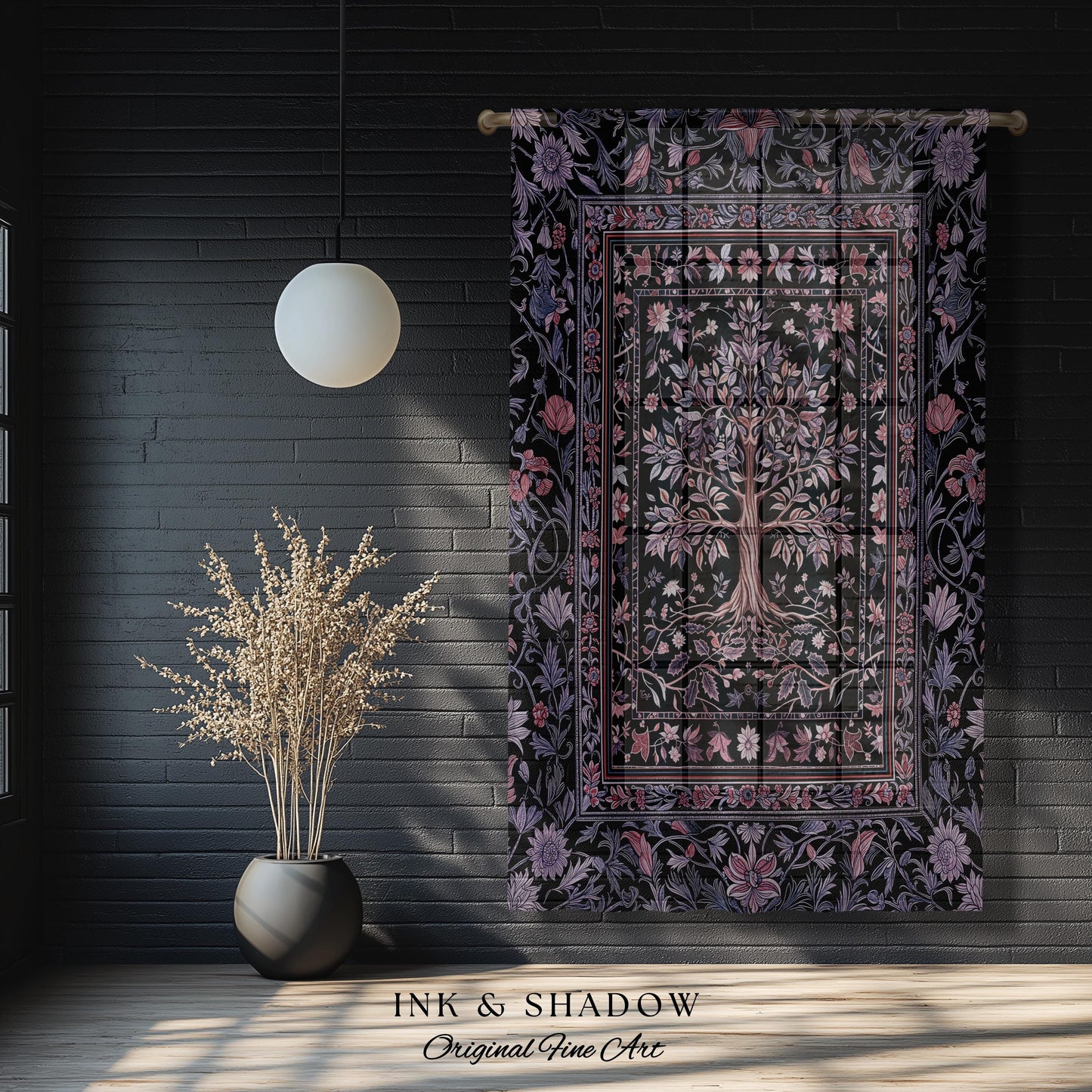 Chateaucore Pastel Purple Curtains | Vintage Botanical Art Gothic Heritage Tree of Life Design Romantic Fairytale Cottagecore Bedroom Drapes