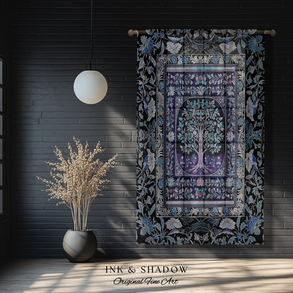 Icy Blue Pastel Gothic Tree Drapes | Dark Academia Home Accent Romantic Botanical Vintage Floral Maximalist Cottagecore Decor Goth Curtains