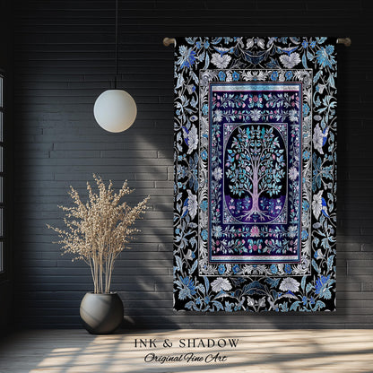 Icy Blue Pastel Gothic Tree Drapes | Dark Academia Home Accent Romantic Botanical Vintage Floral Maximalist Cottagecore Decor Goth Curtains