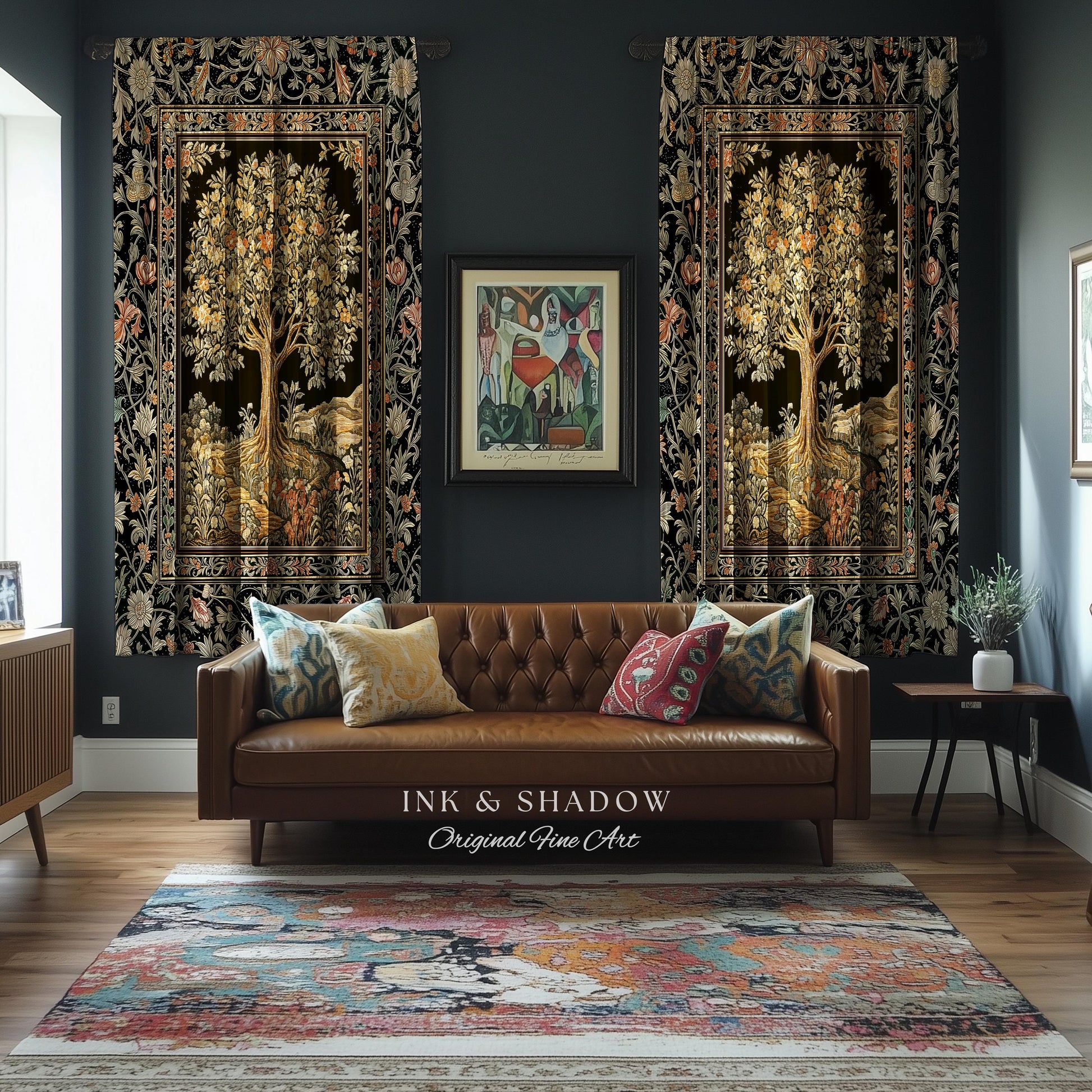Muted Tones Eclectic Tree of Life Curtains | Rustic Bohemian Aesthetic Decor Nature Inspired Bedroom Enchanted Cottagecore Fairycore Drapes