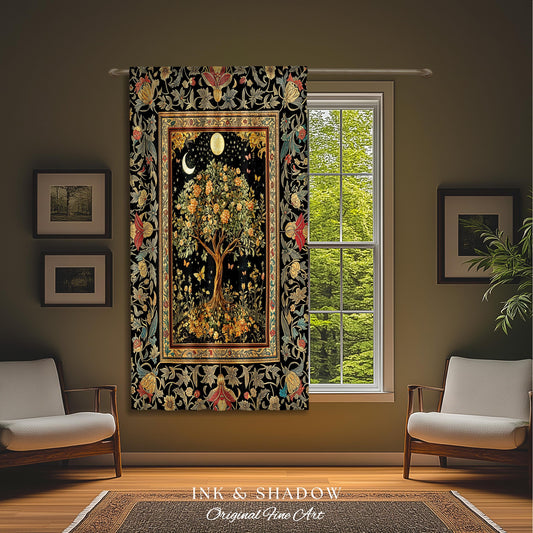 Rustic Medieval Fairycore Curtain | Gothic Forest Home Decor Maximalist Aesthetic Housewarming Gift Parisian Living Room Drapes Chateaucore