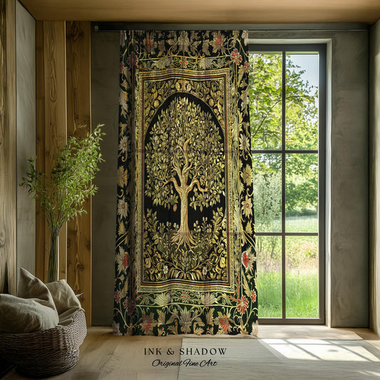Tree of Life Fairytale Inspired Drapes | Celestial Folk Art Decor Cottagecore Folklore Style Curtains Housewarming Gift Cozy Bedroom Accent