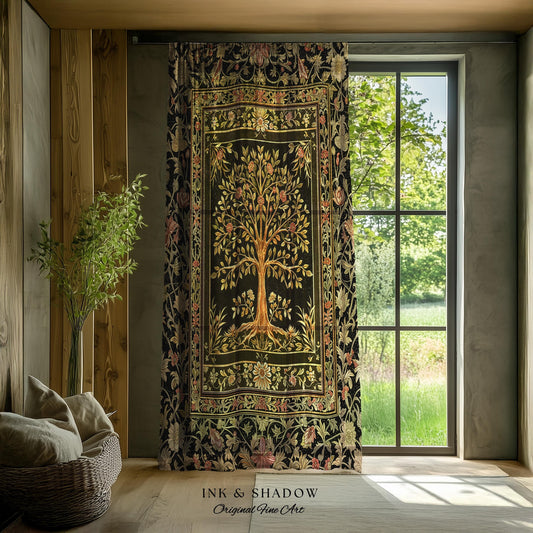 Baroque Forest Whimsical Curtains | Ornate Botanical Design Gothic Cottagecore Decor Romantic Fairycore Vintage Floral Bedroom Drapes Boho |
