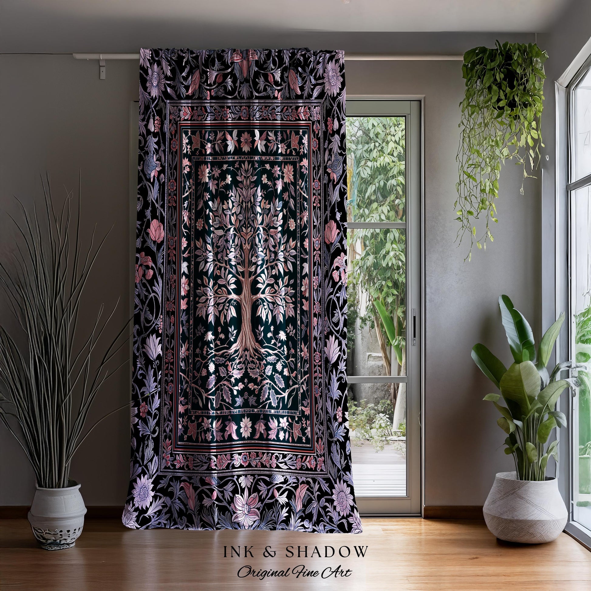 Chateaucore Pastel Purple Curtains | Vintage Botanical Art Gothic Heritage Tree of Life Design Romantic Fairytale Cottagecore Bedroom Drapes