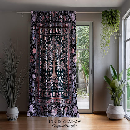 Chateaucore Pastel Purple Curtains | Vintage Botanical Art Gothic Heritage Tree of Life Design Romantic Fairytale Cottagecore Bedroom Drapes