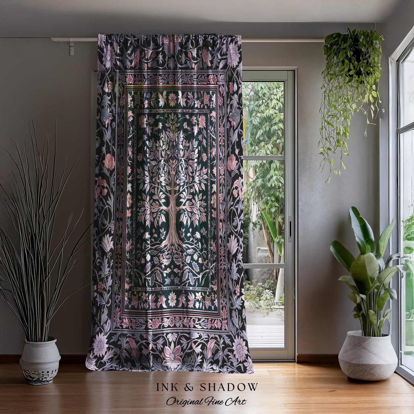 Chateaucore Pastel Purple Curtains | Vintage Botanical Art Gothic Heritage Tree of Life Design Romantic Fairytale Cottagecore Bedroom Drapes