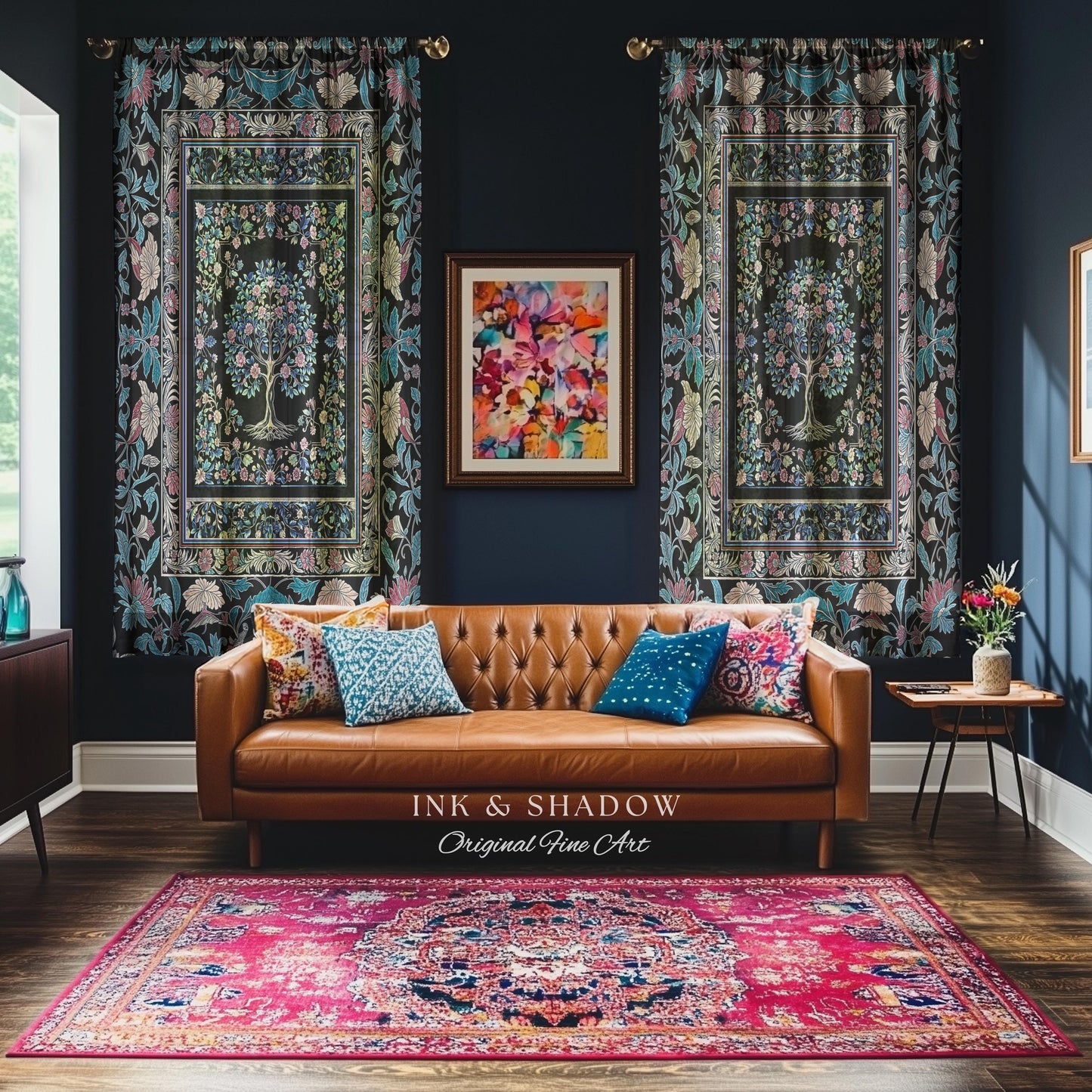 Timeless Folklore Tree Accent Curtains | Gothic Floral Medieval Ornate Nature Motif Romantic Garden Aesthetic Drapes Decor Maximalist Home