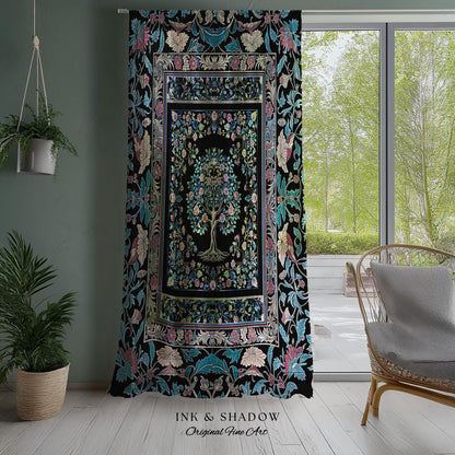 Timeless Folklore Tree Accent Curtains | Gothic Floral Medieval Ornate Nature Motif Romantic Garden Aesthetic Drapes Decor Maximalist Home