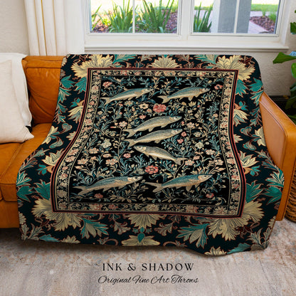 Ocean Gothic Baroque Tapestry Blanket | Vintage Coastal Bohemian Sardine Marine Magic Whimsical Sea Folk Art Nautical Accent Beach House