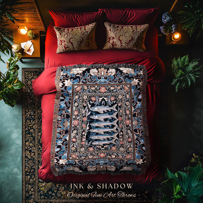 Enchanted Ocean Sardine Fish Blanket Nautical Whimsigothic Coastal Beach Decor | Nordic Marine Underwater Floral Folk Art Sea Life Tapestry