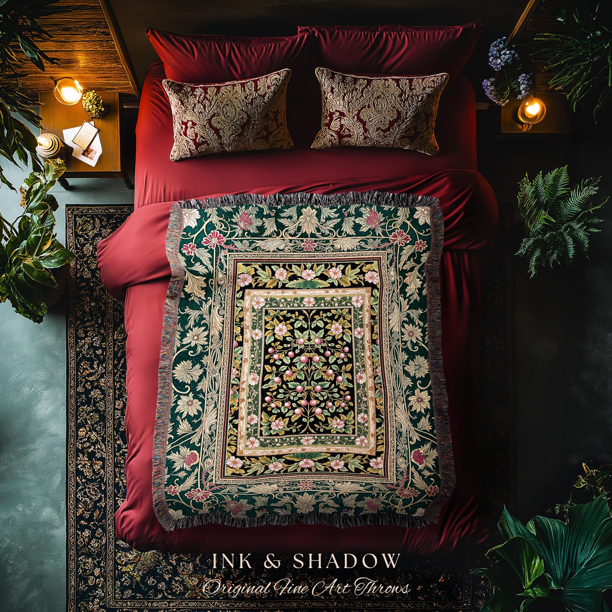 Botanical Abundance Gothic Wall Tapestry | Baroque Rococo Garden Design Romantic Floral Accent Romantic Cottagecore Botanical Throw Blanket