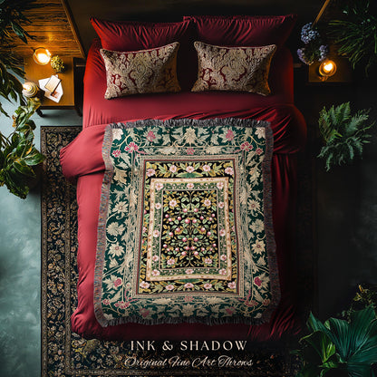 Botanical Abundance Gothic Wall Tapestry | Baroque Rococo Garden Design Romantic Floral Accent Romantic Cottagecore Botanical Throw Blanket