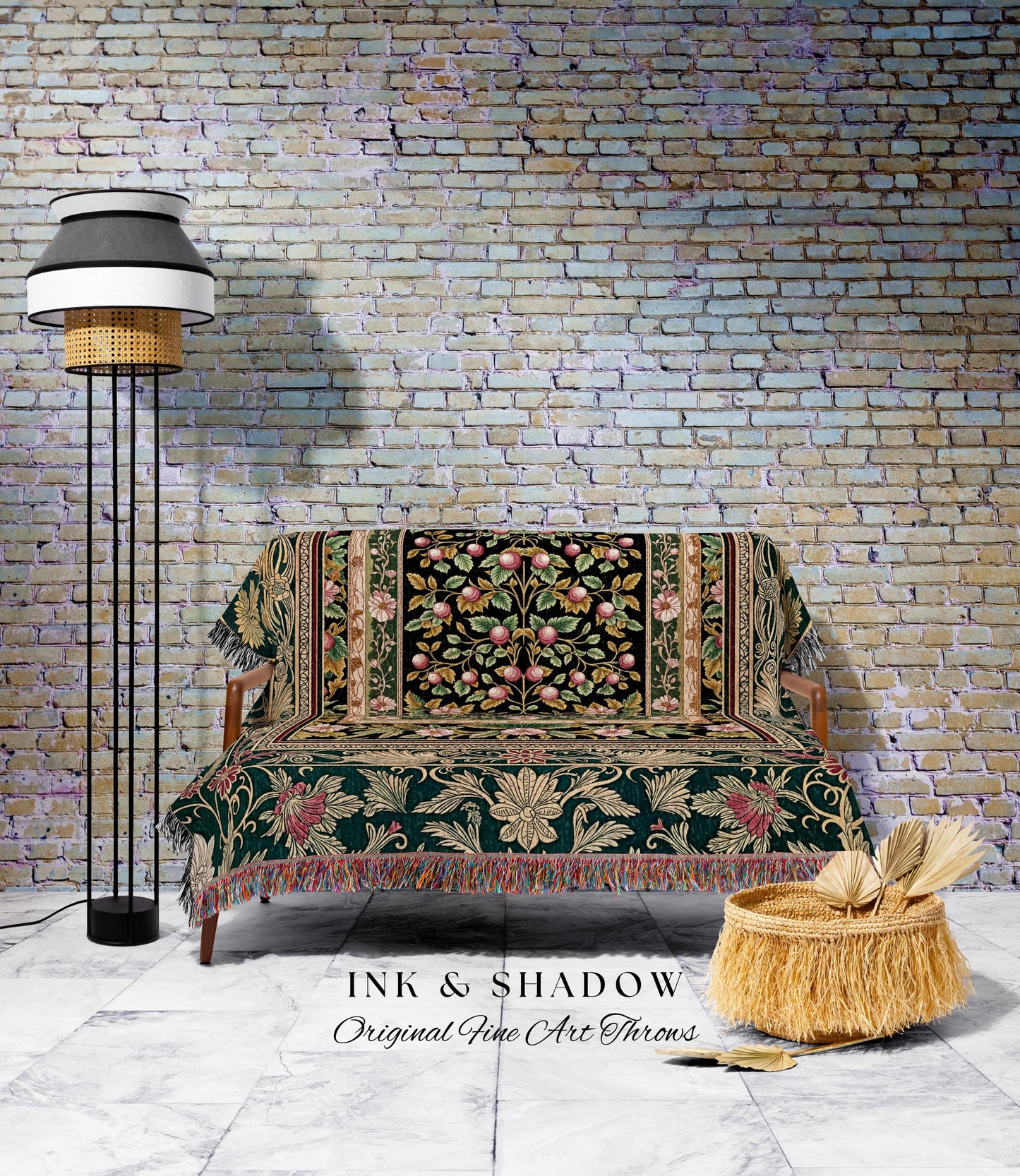 Botanical Abundance Gothic Wall Tapestry | Baroque Rococo Garden Design Romantic Floral Accent Romantic Cottagecore Botanical Throw Blanket