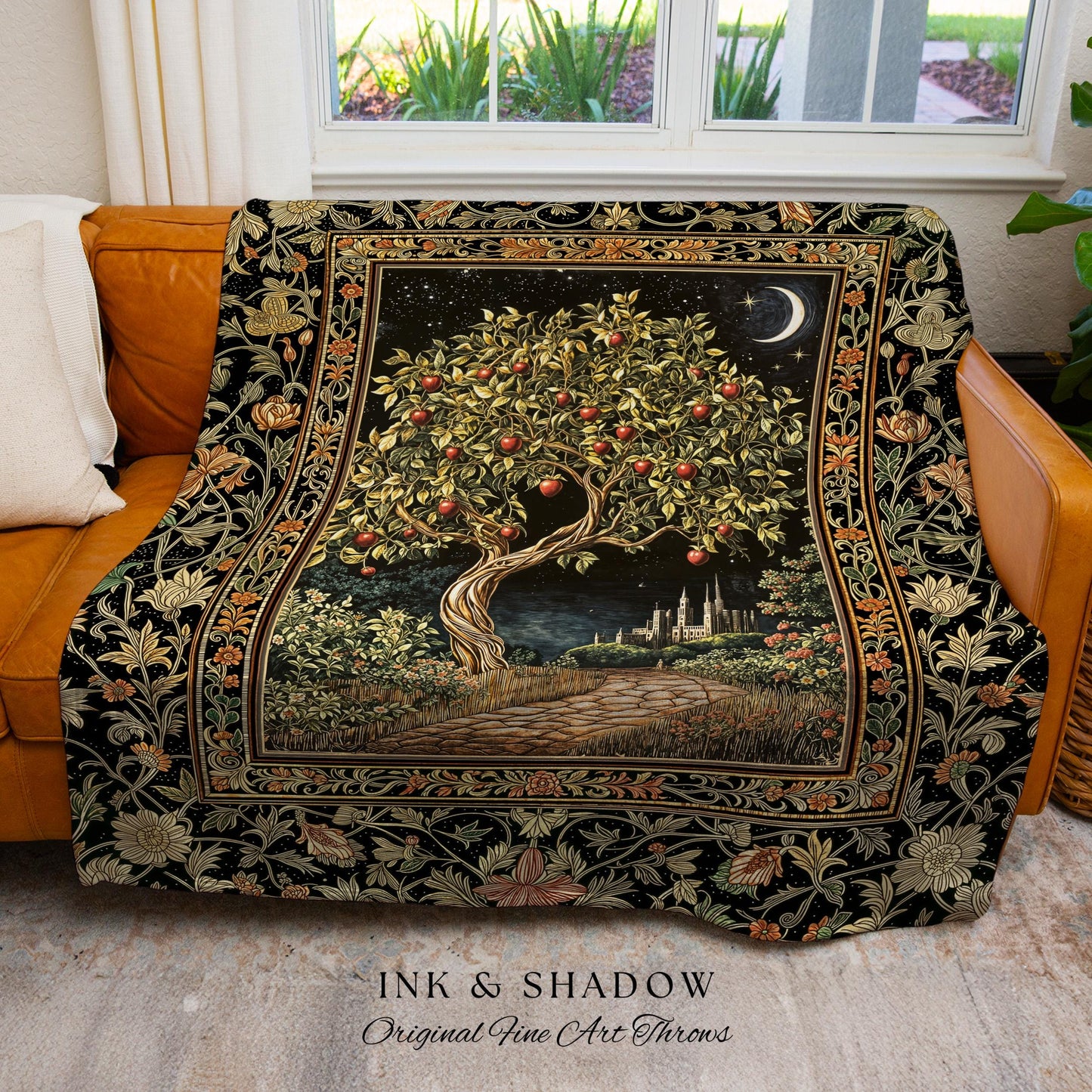 Starlit Storybook Tree Blanket | Dreamy Woven Bedroom Decor Folklore Castle Garden Magic Moody Celestial Home Folklore Tapestry Bohemian |