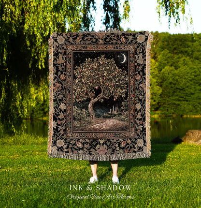 Starlit Storybook Tree Blanket | Dreamy Woven Bedroom Decor Folklore Castle Garden Magic Moody Celestial Home Folklore Tapestry Bohemian |
