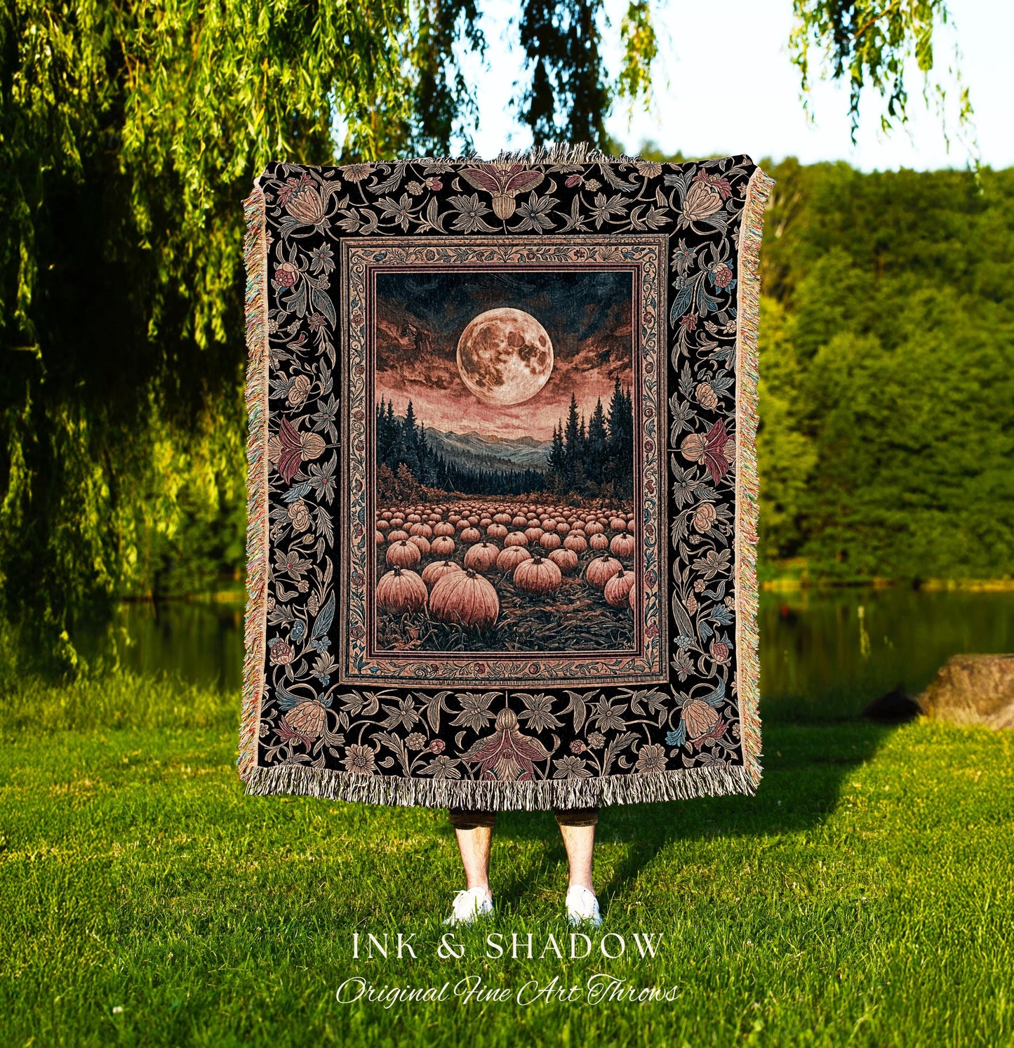 Fall Colors Cozy Throw Blanket | Ethereal Autumn Pumpkin Tapestry Witchy Aesthetic Gothiccore Rustic Fall Decor Rustic Earthy Shades Witchy