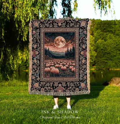 Fall Colors Cozy Throw Blanket | Ethereal Autumn Pumpkin Tapestry Witchy Aesthetic Gothiccore Rustic Fall Decor Rustic Earthy Shades Witchy
