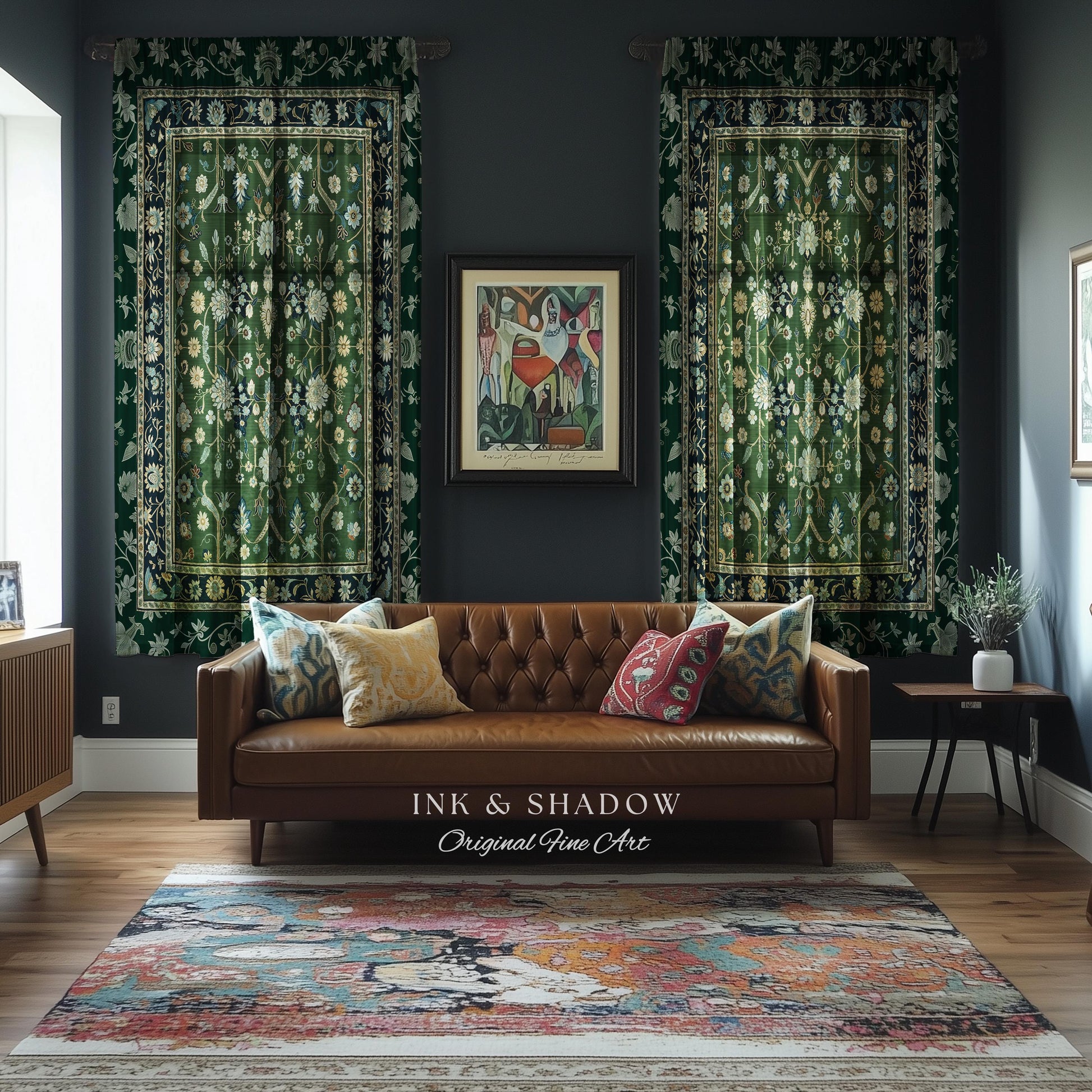 Muted Green Boho Curtains | Rustic Aesthetic Living Room Pastel Green Home Decor Housewarming Gift Cottagecore Green Bedroom Blackout Panel