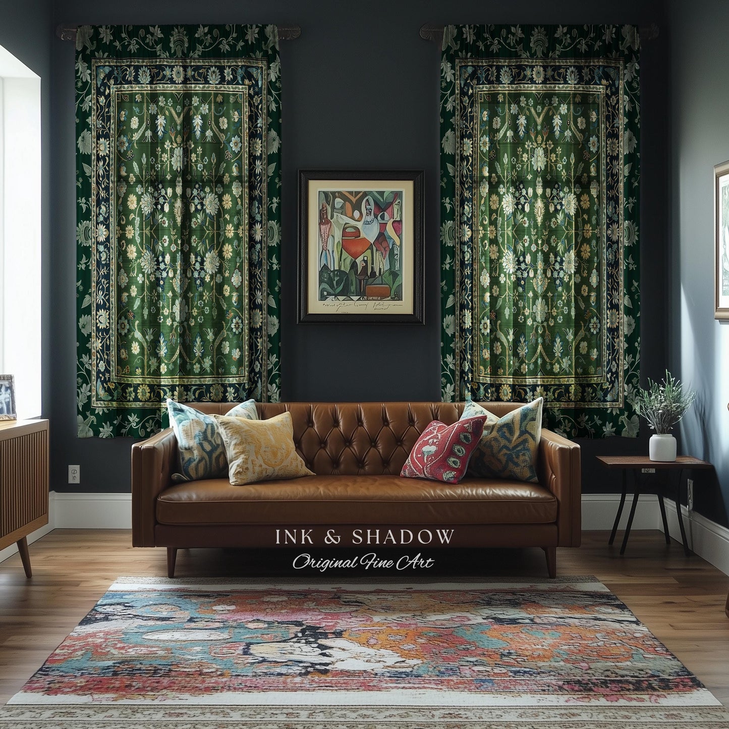 Muted Green Boho Curtains | Rustic Aesthetic Living Room Pastel Green Home Decor Housewarming Gift Cottagecore Green Bedroom Blackout Panel