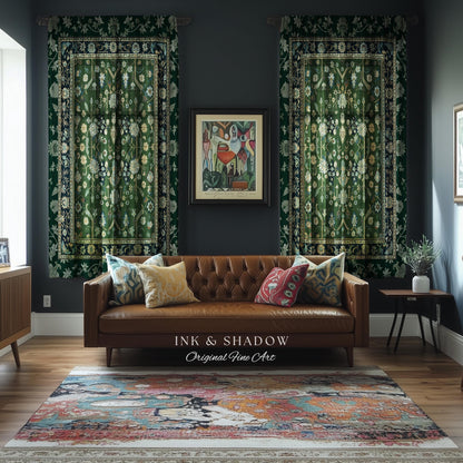 Muted Green Boho Curtains | Rustic Aesthetic Living Room Pastel Green Home Decor Housewarming Gift Cottagecore Green Bedroom Blackout Panel