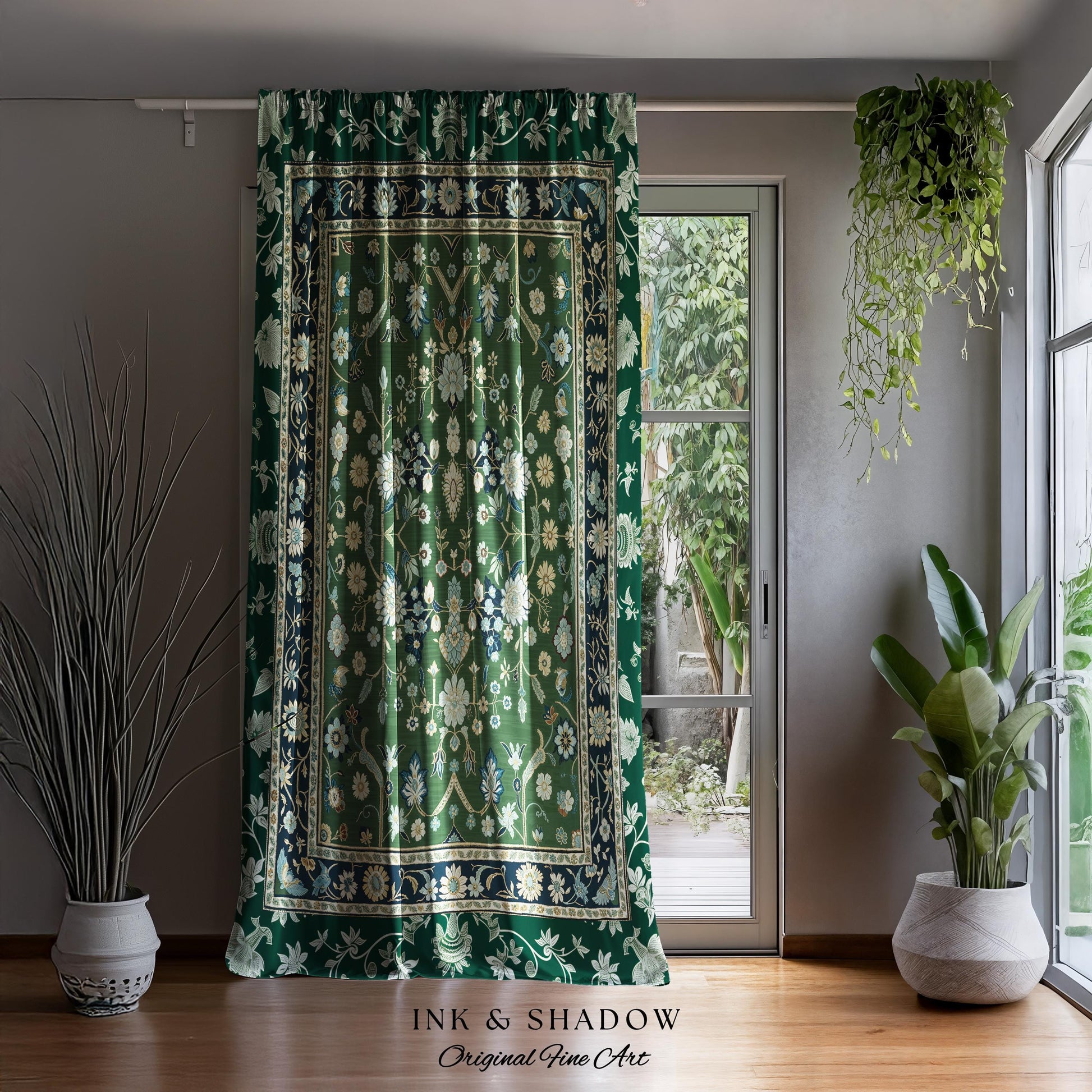 Muted Green Boho Curtains | Rustic Aesthetic Living Room Pastel Green Home Decor Housewarming Gift Cottagecore Green Bedroom Blackout Panel