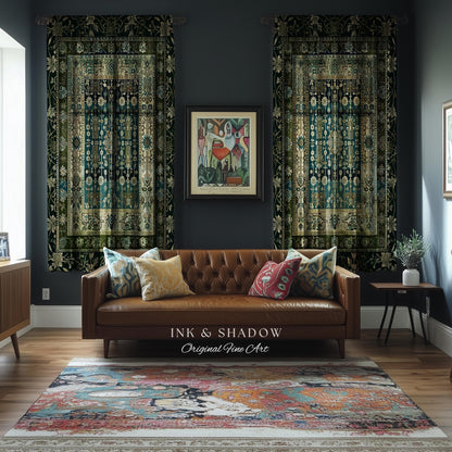 Sage Green Boho Curtains | Aesthetic Living Room Pastel Blue Home Decor Rustic Housewarming Gift Cottagecore Forest Green Bedroom Panel |