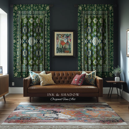 Blue Green Elegant Home Decor Curtain | Rustic Aesthetic Living Room Pastel Drapes Home Decor Housewarming Gift Cottagecore Green Bedroom