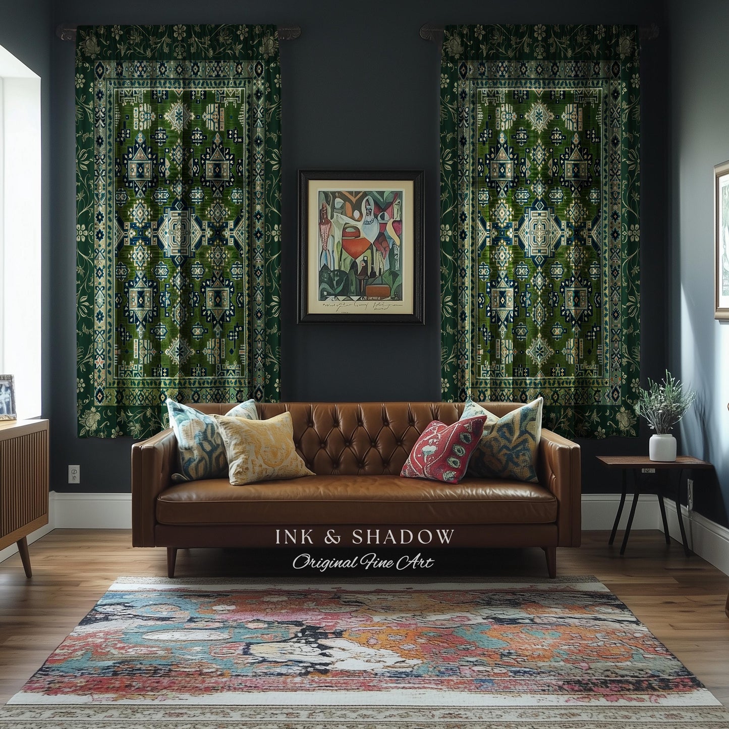 Blue Green Elegant Home Decor Curtain | Rustic Aesthetic Living Room Pastel Drapes Home Decor Housewarming Gift Cottagecore Green Bedroom