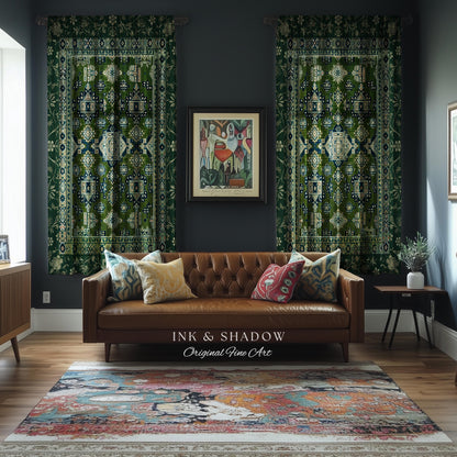 Blue Green Elegant Home Decor Curtain | Rustic Aesthetic Living Room Pastel Drapes Home Decor Housewarming Gift Cottagecore Green Bedroom