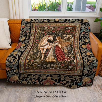 Enchanted Garden Princess Blanket | Mystical Cottagecore Royalcore Woven Tapestry Antique Fairytale Bedroom Soft Romantic Folklore Style |