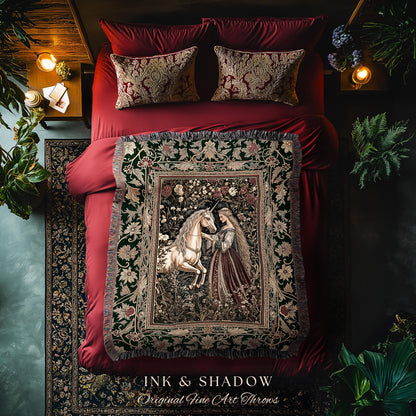 Renaissance Fairytale Floral Throw Blanket | Baroque Cottagecore Aesthetic Literary Goth Tapestry Regal Princesscore Bedroom Decor Medieval