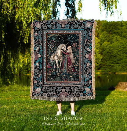 Rustic Fairytale Dark Teal Throw Blanket | Rococo Baroque Inspired Decor Medieval Princesscore Woven Tapestry Dreamy Fantasy Bedroom Style |