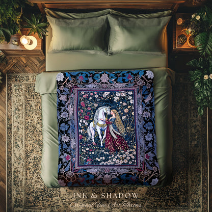 Rococo Enchanted Forest Wall Tapestry | Rustic Fairytale Bedroom Baroque Elegance Medieval Woven Throw Blanket Romance Gothic Aesthetic |