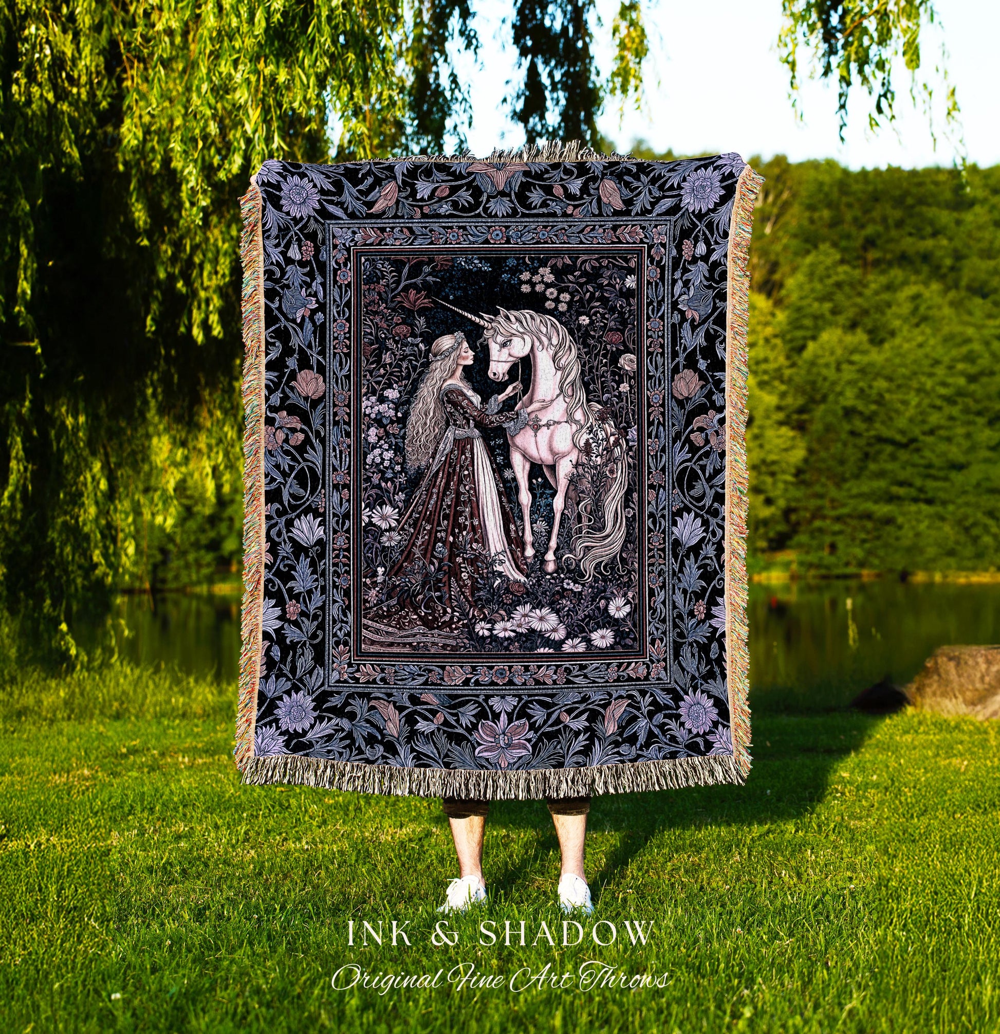 Enchanted Lavender Mystic Throw Blanket | Pastel Rococo Princesscore Decor Gothic Fairytale Woven Tapestry Storybook Dark Cottagecore Style