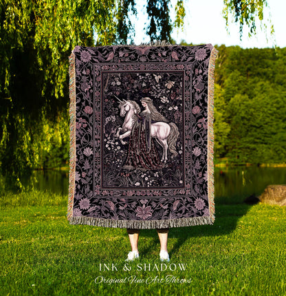 Pastel Whimsical Medieval Woven Tapestry | Enchanted Cottagecore Throw Blanket Romantic Goth Princess Bedroom Fairytale Regal Coquette Decor