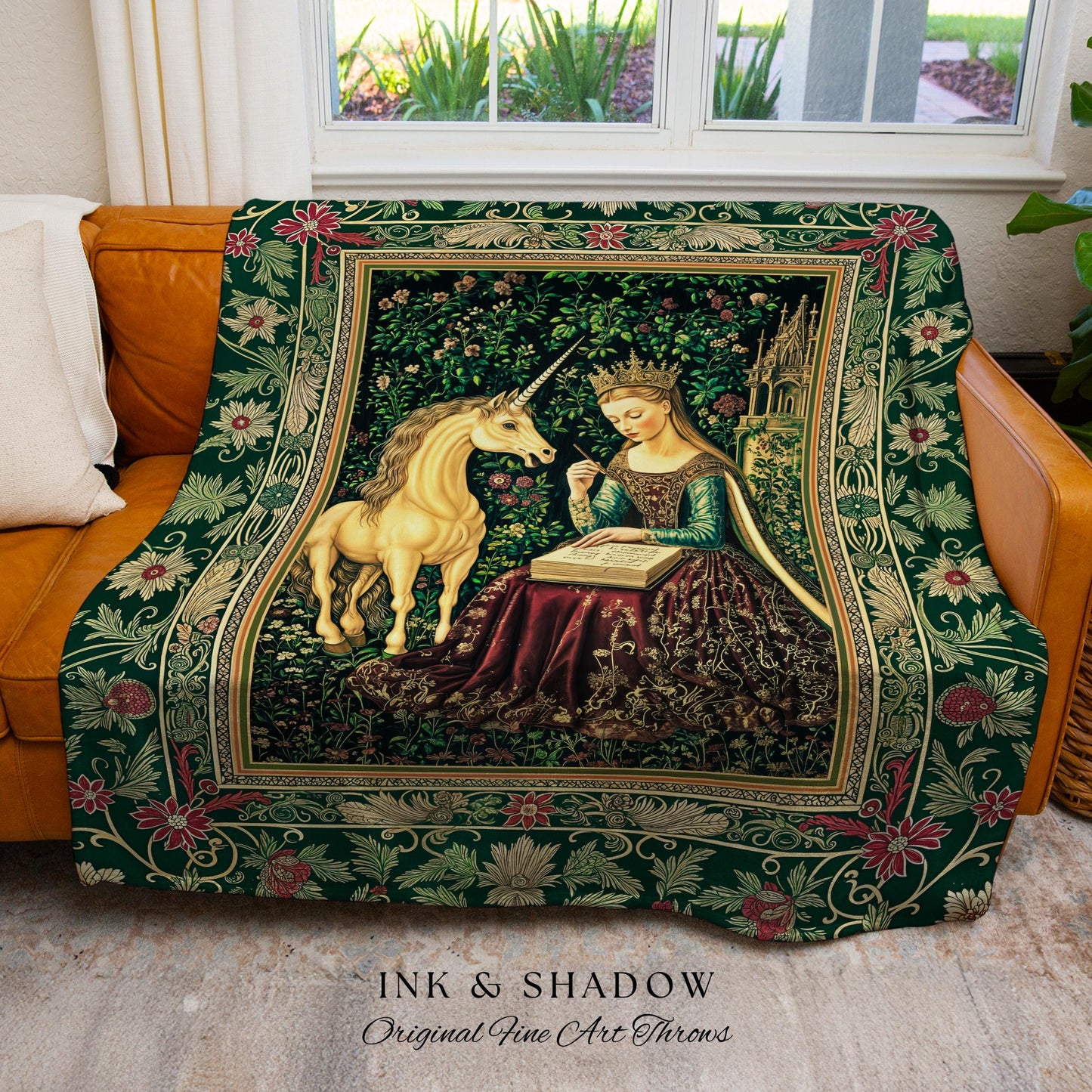 Whimsical Medieval Fantasy Throw Blanket | Rustic Storybook Cottagecore Coquette Regal Aesthetic Woven Tapestry Dark Royalcore Folklore |