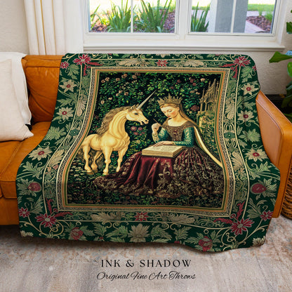 Whimsical Medieval Fantasy Throw Blanket | Rustic Storybook Cottagecore Coquette Regal Aesthetic Woven Tapestry Dark Royalcore Folklore |