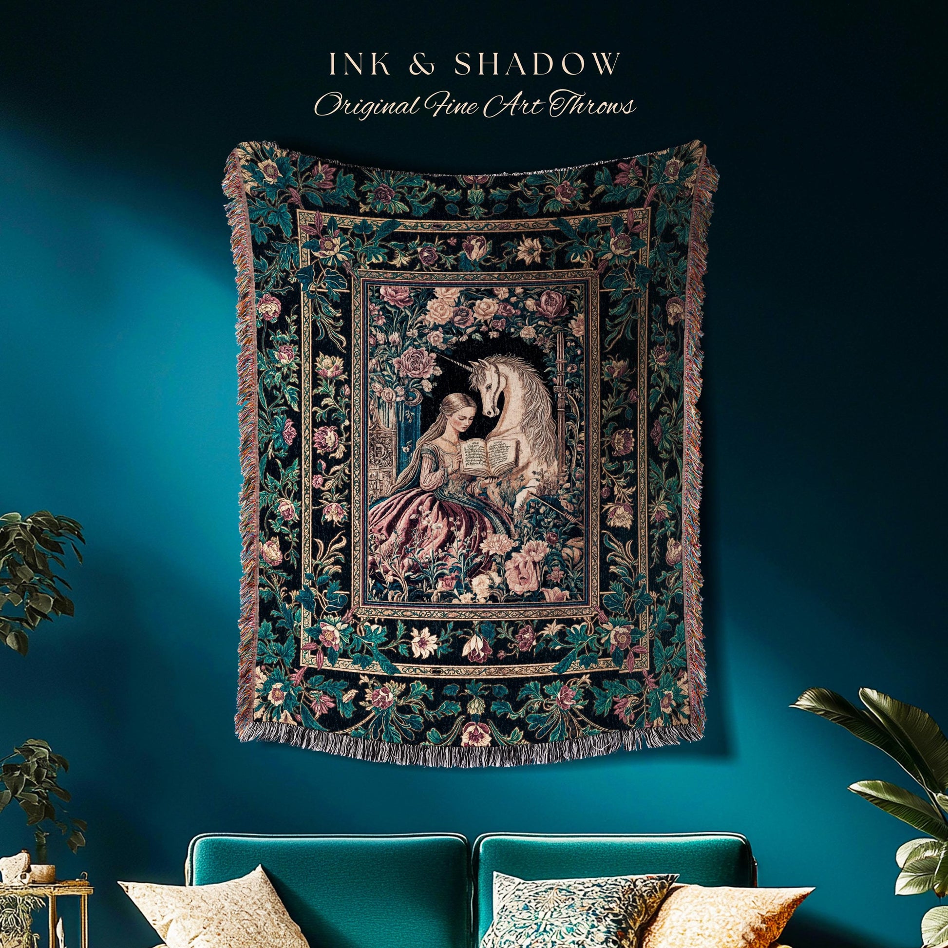 Floral Pastel Medieval Reading Blanket | Coquette Bedroom Whimsical Rococo Fairytale Woven Wall Tapestry Romantic Princesscore Decor Regal |