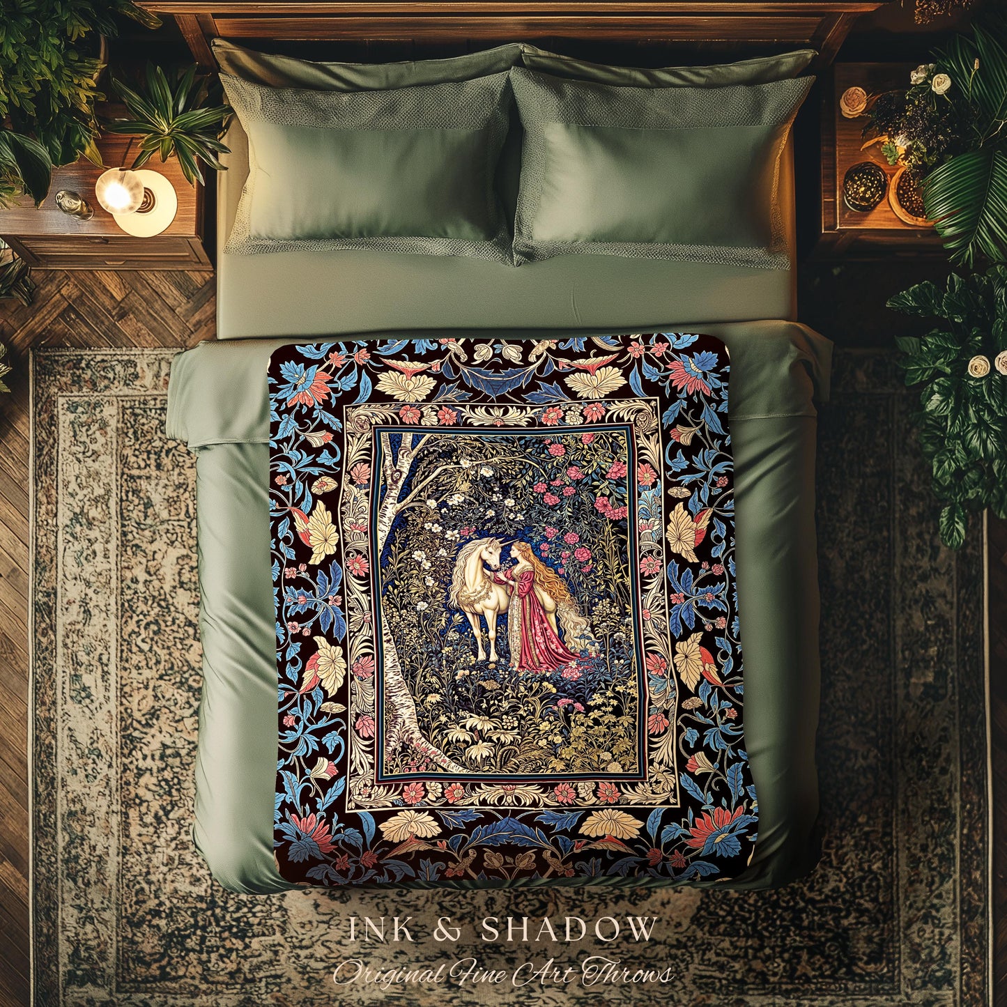 Fairy Forest Floral Maximalist Blanket | Pastel Coquette Light Academia Bedroom Ethereal Forest Spirits Dreamy Fairytale Woven Wall Tapestry