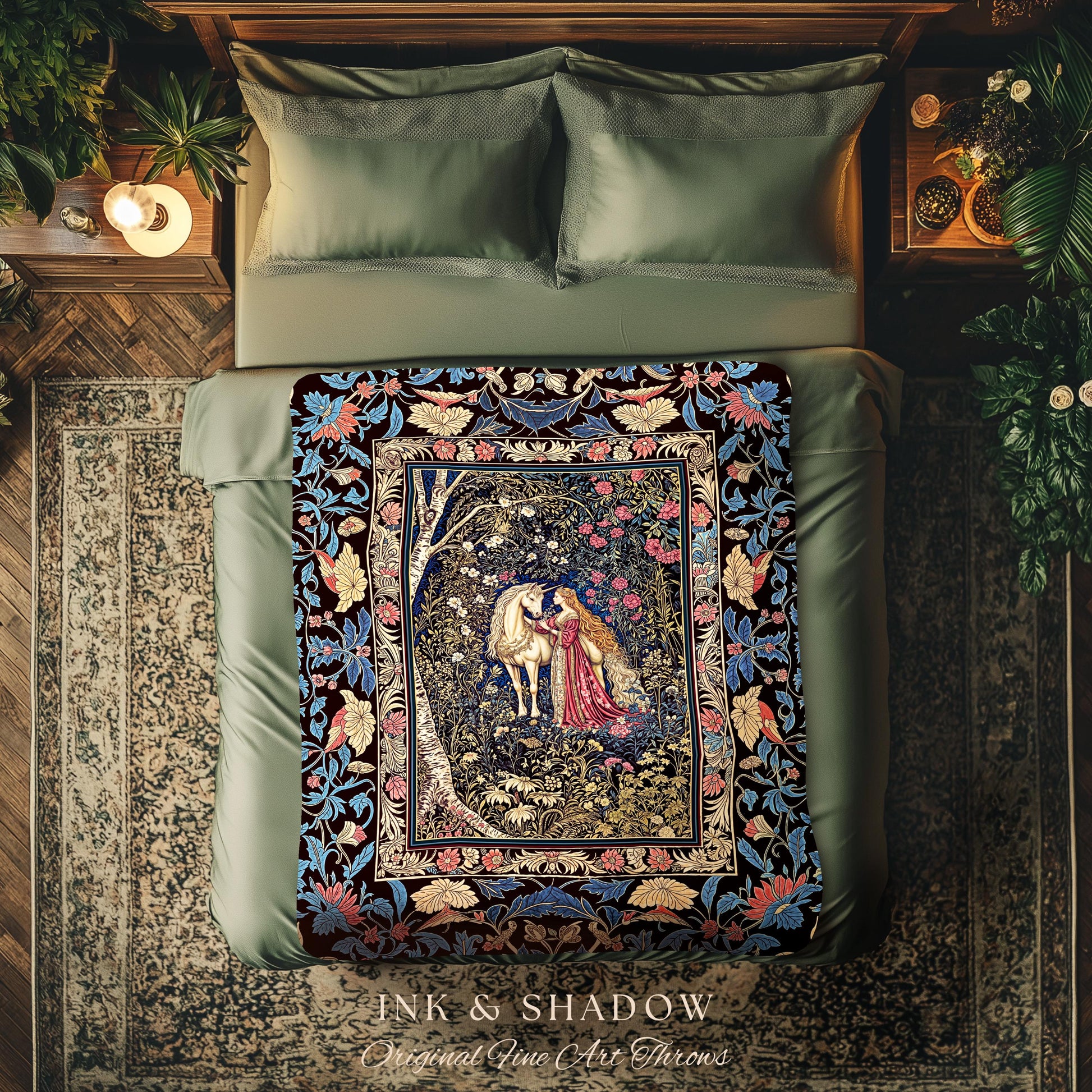 Fairy Forest Floral Maximalist Blanket | Pastel Coquette Light Academia Bedroom Ethereal Forest Spirits Dreamy Fairytale Woven Wall Tapestry