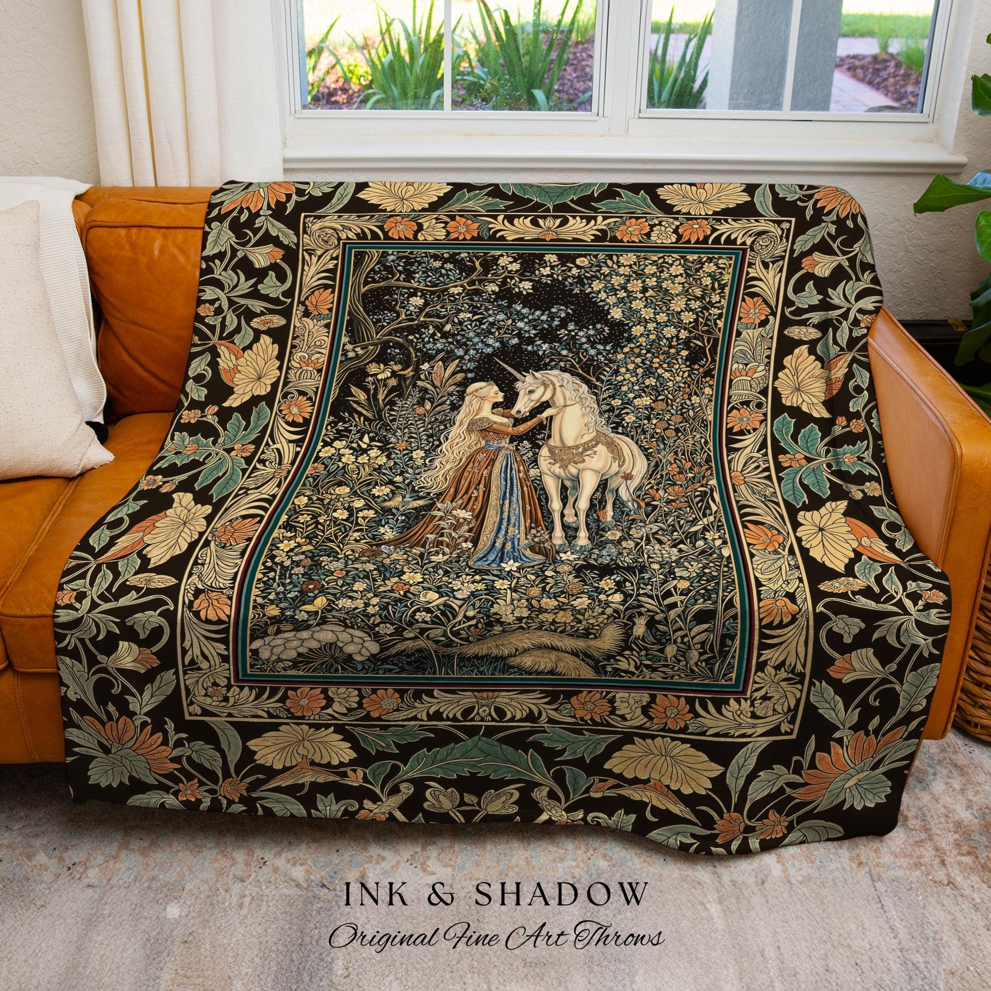 Magical Aesthetic Wildflower Throw Blanket | Ethereal Pastel Fairycore Mystic Medieval Woven Wall Tapestry Forest Spirits Dreamy Fairytale |