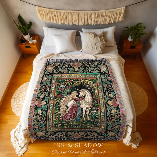 Baroque Fantasy Rustic Throw Blanket | Rococo Coquette Bedroom Decor Dark Royalcore Woven Wall Tapestry Medieval Storybook Gothic Aesthetic