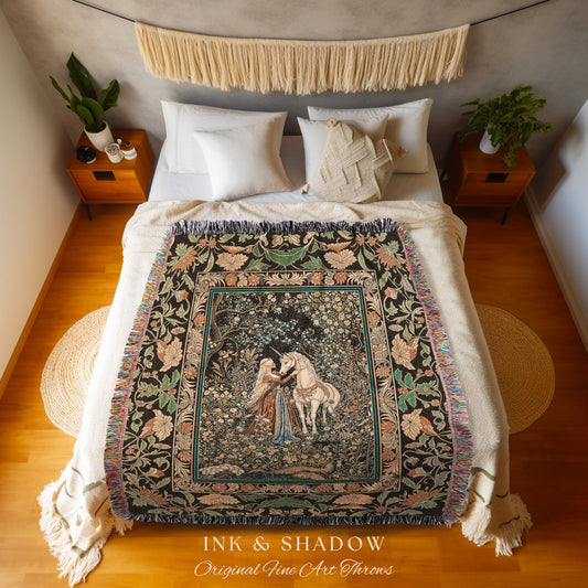 Magical Aesthetic Wildflower Throw Blanket | Ethereal Pastel Fairycore Mystic Medieval Woven Wall Tapestry Forest Spirits Dreamy Fairytale |