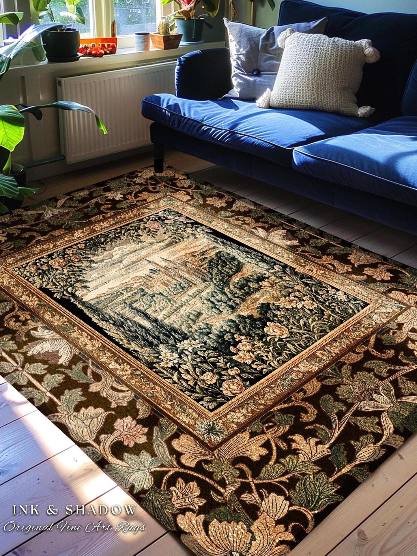 Romantic Victorian Botanical Accent Rug | Medieval Woodland Fairytale Castle Whimsigothic Folklore Romantic Princesscore Victorian Artwork |