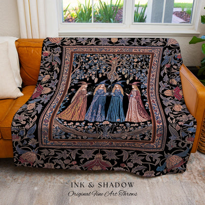 Witchy Folklore Ethereal Woven Tapestry | Occult Baroque Witches Dreamy Aesthetic Magical Woven Throw Blanket Crowcore Renaissance Ornate