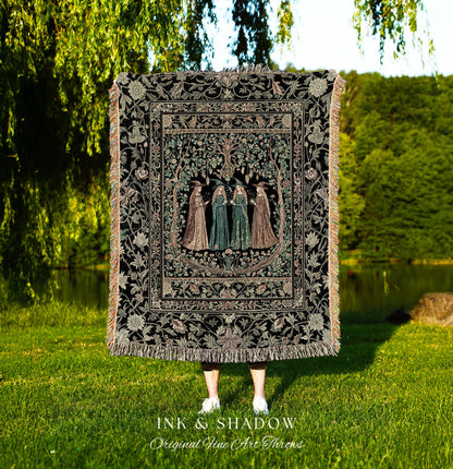 Magic Garden Witches Cozy Throw Blanket | Gothic Enchanted Botanical Forest Blanket Floral Maiden Dreamy Arcane Aesthetic Wiccan Boho Style