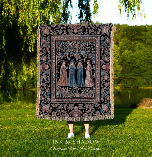 Witchy Folklore Ethereal Woven Tapestry | Occult Baroque Witches Dreamy Aesthetic Magical Woven Throw Blanket Crowcore Renaissance Ornate